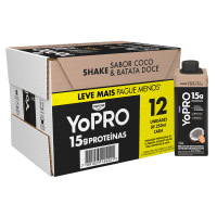 Caixa com 12 unidades YoPRO Bebida Láctea UHT Coco com Batata-Doce 15g de proteínas 250ml